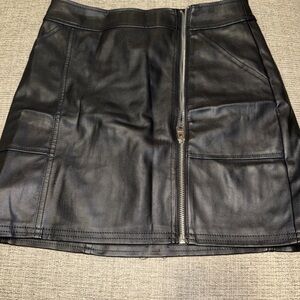 Express Black Faux Leather Open Zipper Mini Skirt